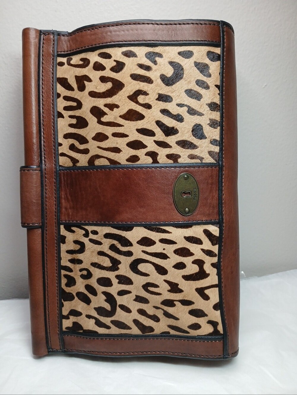 Fossil Brown Leather & Leopard Print Clutch - Picture 6 of 16